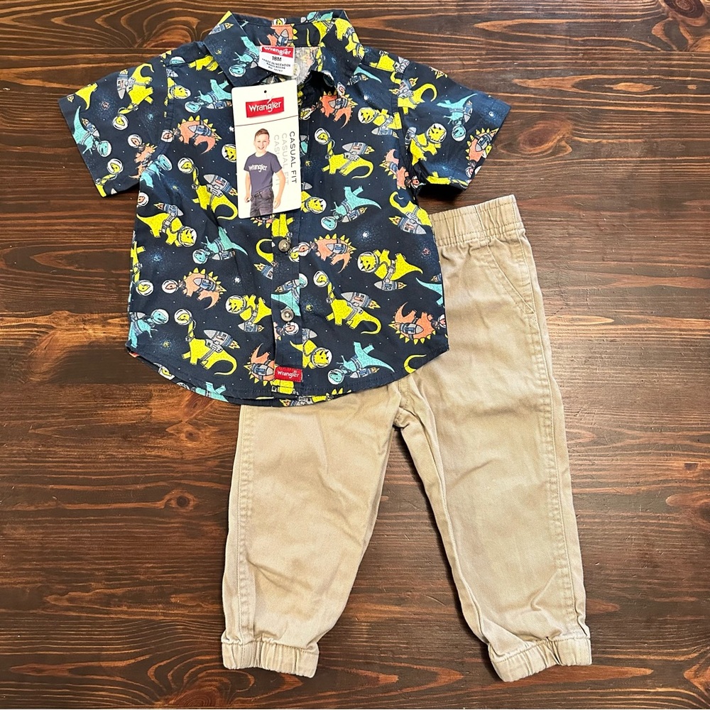 Wrangler dinosaur button down set